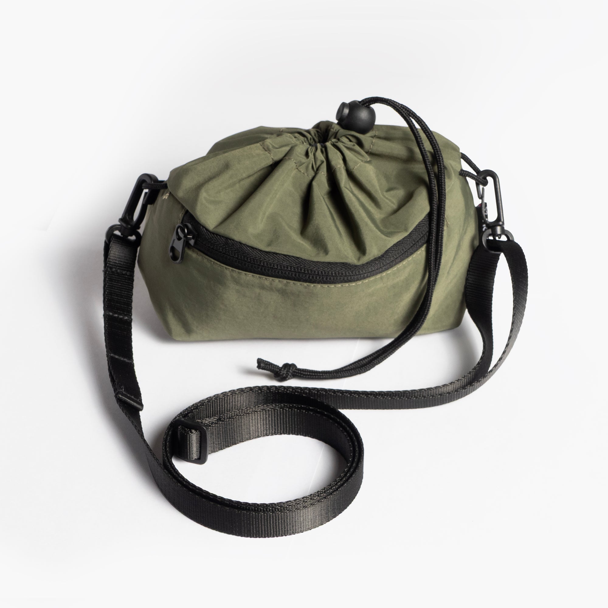 TPS organizer drawstring bag with black straps on a white background